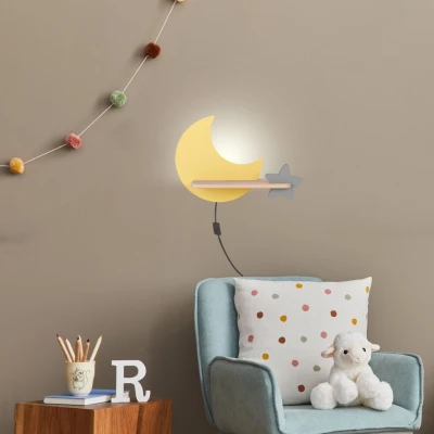 Dětské nástěnné LED světlo do zásuvky MOON - 5W, 4000K (denní bílá), žluté / šedé
