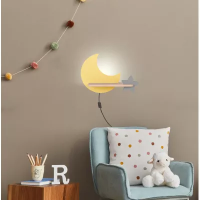 Dětské nástěnné LED světlo do zásuvky MOON - 5W, 4000K (denní bílá), žluté / šedé
