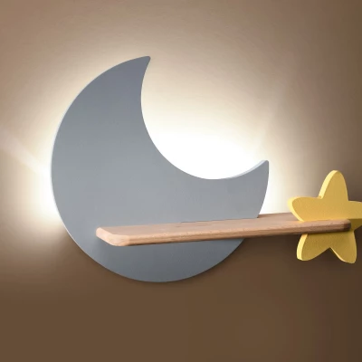 Dětské nástěnné LED světlo do zásuvky MOON - 5W, 4000K (denní bílá), šedé / žluté