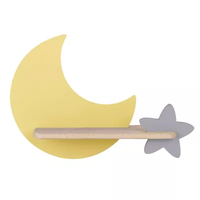 Dětské nástěnné LED světlo s poličkou MOON - 5W, 4000K (denní bílá), žluté / šedé