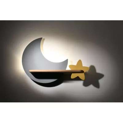 Dětské nástěnné LED světlo s poličkou MOON - 5W, 4000K (denní bílá), šedé / žluté