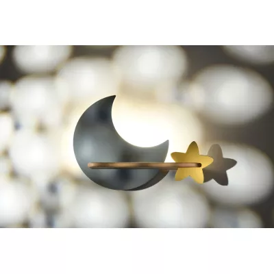 Dětské nástěnné LED světlo s poličkou MOON - 5W, 4000K (denní bílá), šedé / žluté