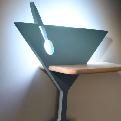 Dětské nástěnné LED světlo s poličkou do zásuvky PICCOLO - 4W, 4000K (denní bílá), modré