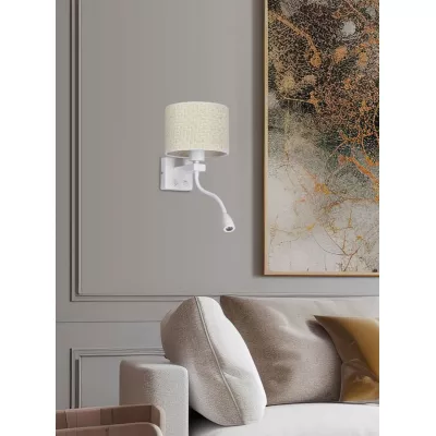 Nástěnná lampa se čtecím ramenem POLO - 1xE27, 40W + LED 2W, 3200K (teplá bílá), bílá / krémová