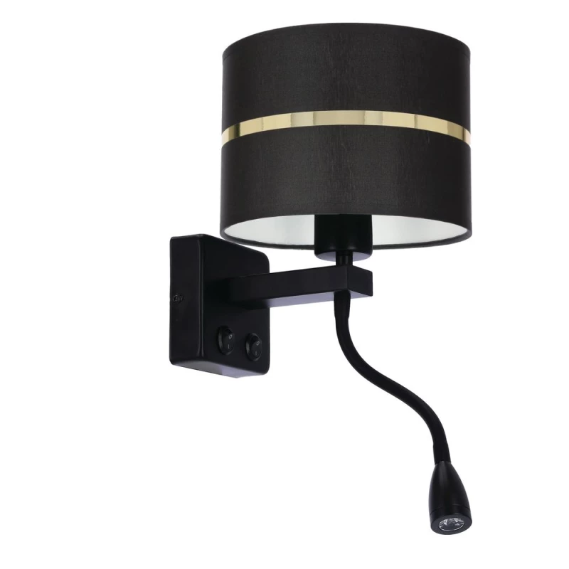Nástěnná lampa se čtecím ramenem POLO - 1xE27, 40W + LED 2W, 3200K (teplá bílá), černá / zlatá