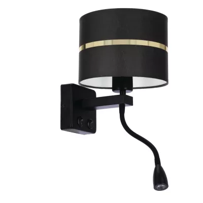Nástěnná lampa se čtecím ramenem POLO - 1xE27, 40W + LED 2W, 3200K (teplá bílá), černá / zlatá