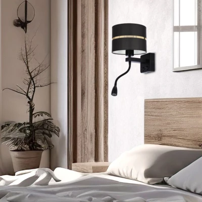 Nástěnná lampa se čtecím ramenem POLO - 1xE27, 40W + LED 2W, 3200K (teplá bílá), černá / zlatá