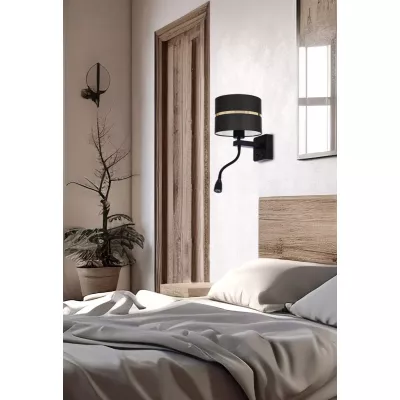 Nástěnná lampa se čtecím ramenem POLO - 1xE27, 40W + LED 2W, 3200K (teplá bílá), černá / zlatá