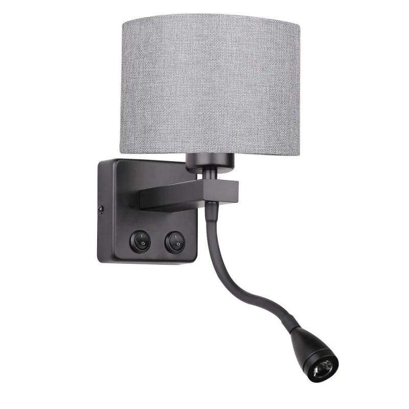 Nástěnná lampa se čtecím ramenem POLO - 1xE27, 40W + LED 2W, 3200K (teplá bílá), černá / šedá