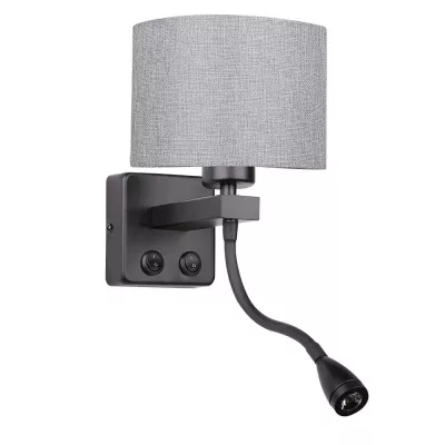 Nástěnná lampa se čtecím ramenem POLO - 1xE27, 40W + LED 2W, 3200K (teplá bílá), černá / šedá