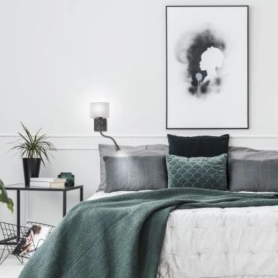 Nástěnná lampa se čtecím ramenem POLO - 1xE27, 40W + LED 2W, 3200K (teplá bílá), černá / šedá