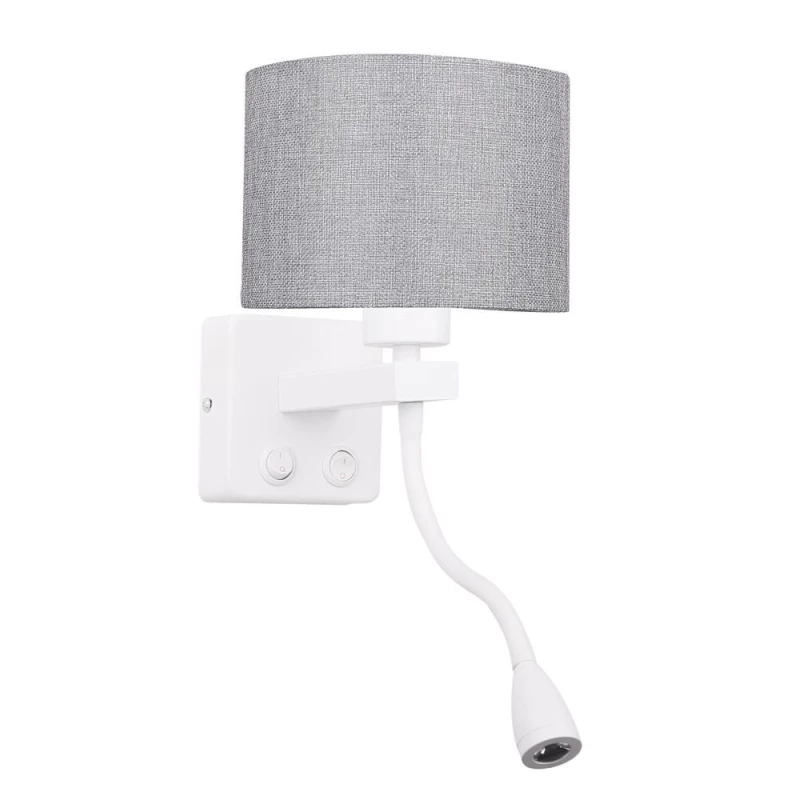 Nástěnná lampa se čtecím ramenem POLO - 1xE27, 40W + LED 2W, 3200K (teplá bílá), bílá / šedá