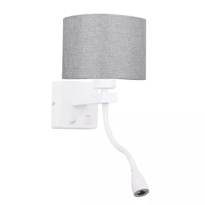 Nástěnná lampa se čtecím ramenem POLO - 1xE27, 40W + LED 2W, 3200K (teplá bílá), bílá / šedá
