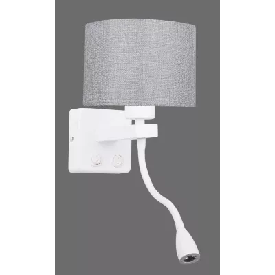 Nástěnná lampa se čtecím ramenem POLO - 1xE27, 40W + LED 2W, 3200K (teplá bílá), bílá / šedá