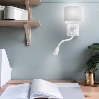 Nástěnná lampa se čtecím ramenem POLO - 1xE27, 40W + LED 2W, 3200K (teplá bílá), bílá / šedá