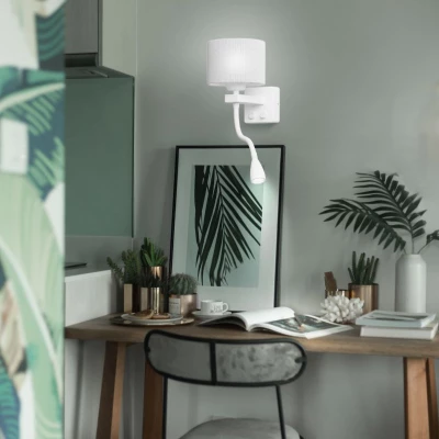 Nástěnná lampa se čtecím ramenem POLO - 1xE27, 40W + LED 2W, 3200K (teplá bílá), bílá / šedá