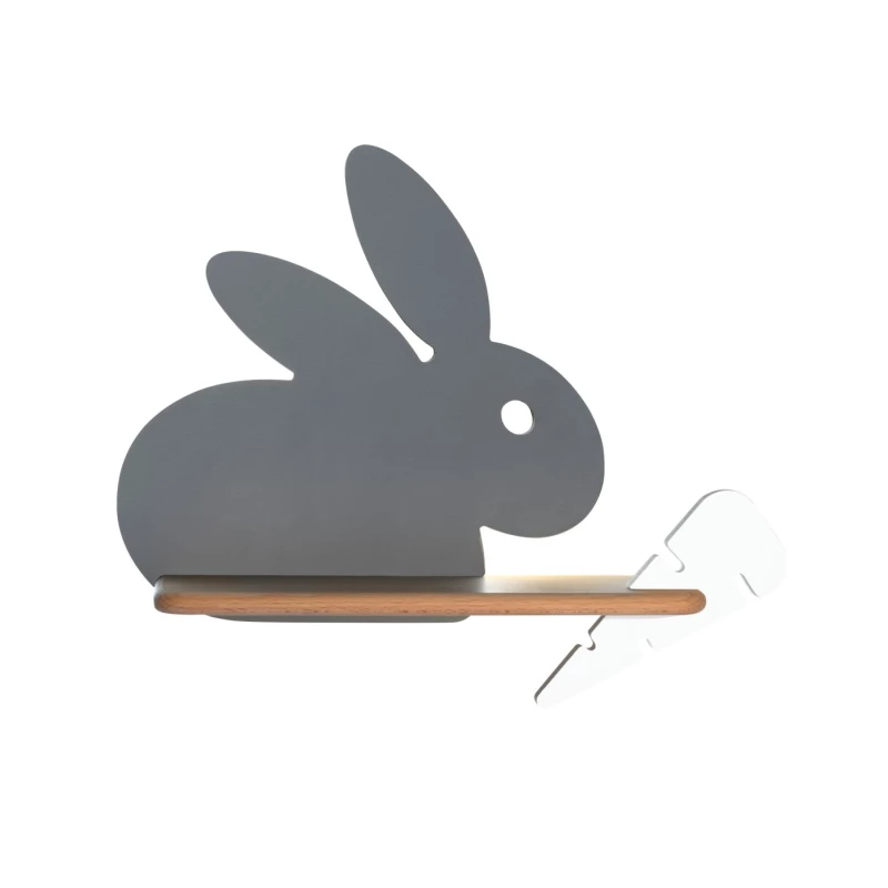 Dětské LED nástěnné světlo s poličkou RABBIT - 4W, 4000K (denní bílá), šedé / bílé
