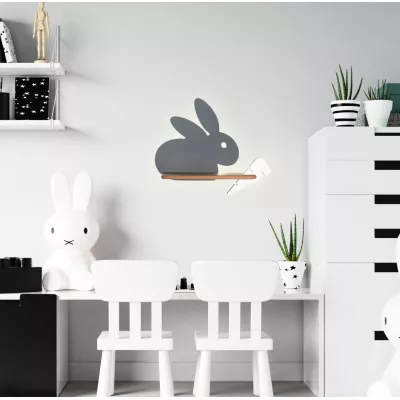 Dětské LED nástěnné světlo s poličkou RABBIT - 4W, 4000K (denní bílá), šedé / bílé
