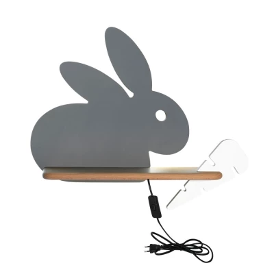 Dětské LED nástěnné světlo do zásuvky RABBIT - 4W, 4000K (denní bílá), šedé / bílé