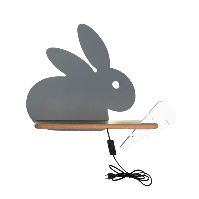 Dětské LED nástěnné světlo do zásuvky RABBIT - 4W, 4000K (denní bílá), šedé / bílé