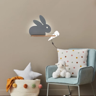 Dětské LED nástěnné světlo do zásuvky RABBIT - 4W, 4000K (denní bílá), šedé / bílé