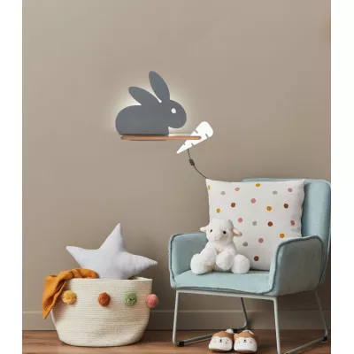 Dětské LED nástěnné světlo do zásuvky RABBIT - 4W, 4000K (denní bílá), šedé / bílé