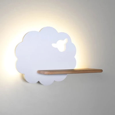 Dětská LED lampička na zeď s poličkou SHEEP - 5W, 4000K (denní bílá), bílá