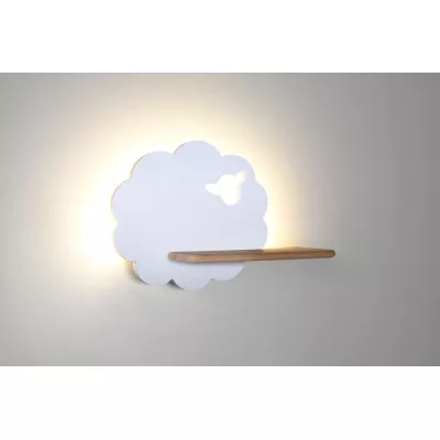 Dětská LED lampička na zeď s poličkou SHEEP - 5W, 4000K (denní bílá), bílá