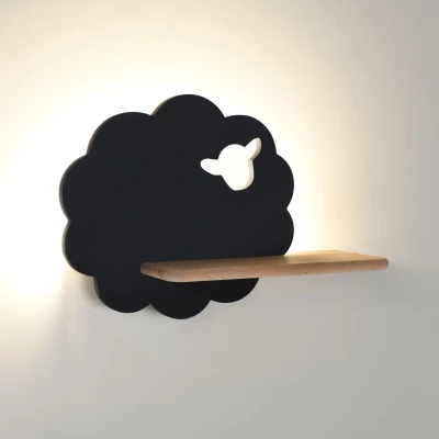Dětská LED lampička na zeď s poličkou SHEEP - 5W, 4000K (denní bílá), černá