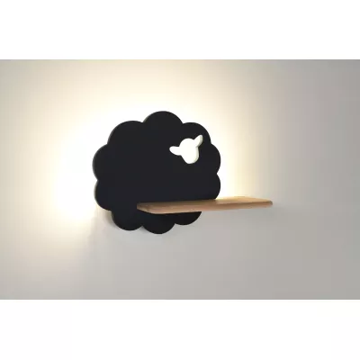 Dětská LED lampička na zeď s poličkou SHEEP - 5W, 4000K (denní bílá), černá