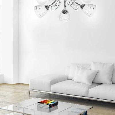 Stropní přisazený pětiramenný lustr SIMPLI - 5xE27, 40W, chromovaný / bílý