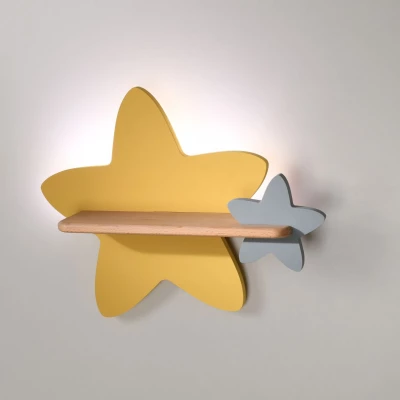 Dětské nástěnné LED svítidlo s poličkou STAR - 5W, 4000K (denní bílá), žluté / hnědé