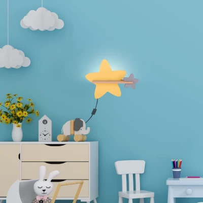 Dětské nástěnné LED svítidlo do zásuvky STAR - 5W, 4000K (denní bílá), žluté / hnědé
