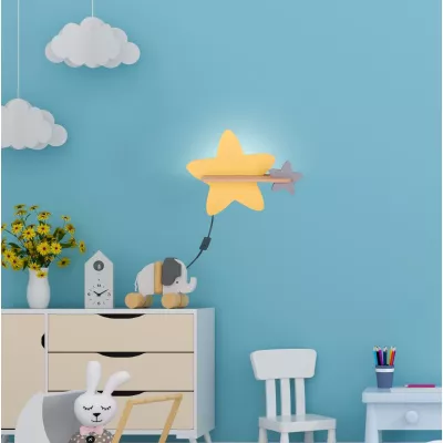Dětské nástěnné LED svítidlo do zásuvky STAR - 5W, 4000K (denní bílá), žluté / hnědé