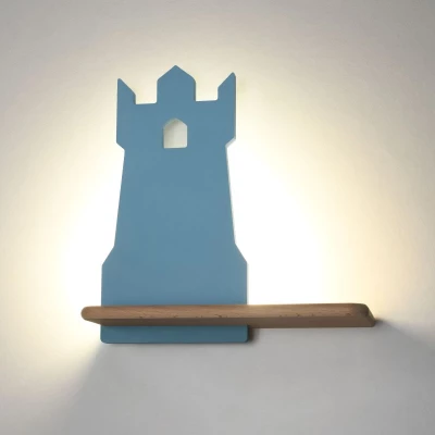 Dětská nástěnná LED lampička s poličkou TOWER - 4W, 4000K (denní bílá), modrá