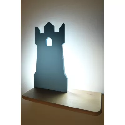 Dětská nástěnná LED lampička s poličkou TOWER - 4W, 4000K (denní bílá), modrá