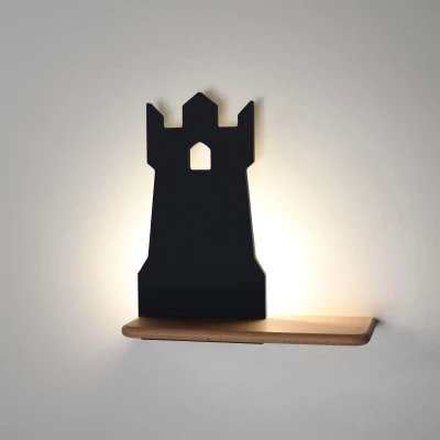 Dětská nástěnná LED lampička s poličkou TOWER - 4W, 4000K (denní bílá), černá