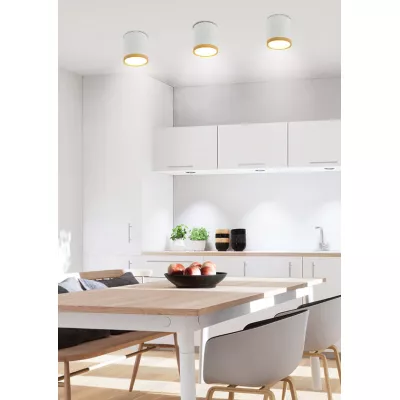 Stropní LED osvětlení TUBA - 5W, 4000K (neutrální bílá), 7,5x6,8cm, kulaté, imitace dřeva / bílé