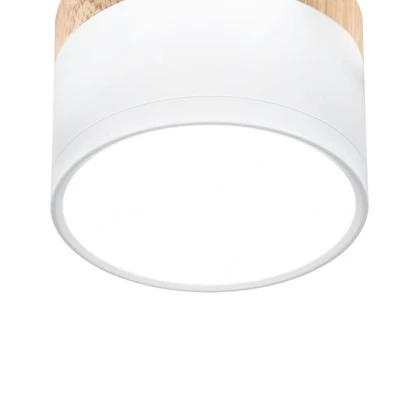 LED stropní osvětlení TUBA - 9W, 4000K (neutrální bílá), 6,4x8,8cm, kulaté, imitace dřeva / bílé
