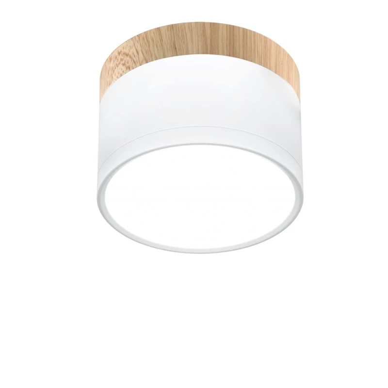 LED stropní osvětlení TUBA - 9W, 4000K (neutrální bílá), 6,4x8,8cm, kulaté, imitace dřeva / bílé