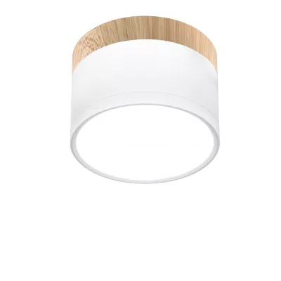 LED stropní osvětlení TUBA - 9W, 4000K (neutrální bílá), 6,4x8,8cm, kulaté, imitace dřeva / bílé