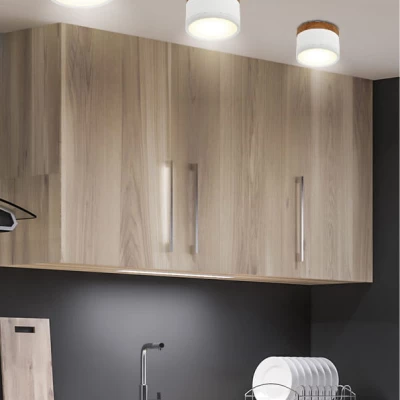 LED stropní osvětlení TUBA - 9W, 4000K (neutrální bílá), 6,4x8,8cm, kulaté, imitace dřeva / bílé