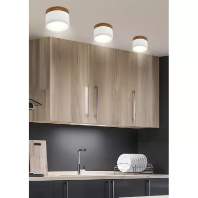 LED stropní osvětlení TUBA - 9W, 4000K (neutrální bílá), 6,4x8,8cm, kulaté, imitace dřeva / bílé