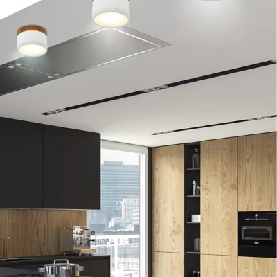 LED stropní osvětlení TUBA - 9W, 4000K (neutrální bílá), 6,4x8,8cm, kulaté, imitace dřeva / bílé