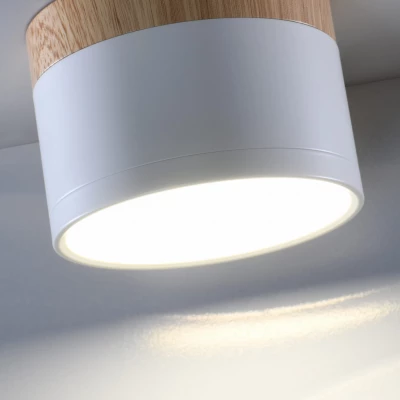 LED stropní osvětlení TUBA - 9W, 4000K (neutrální bílá), 6,4x8,8cm, kulaté, imitace dřeva / bílé