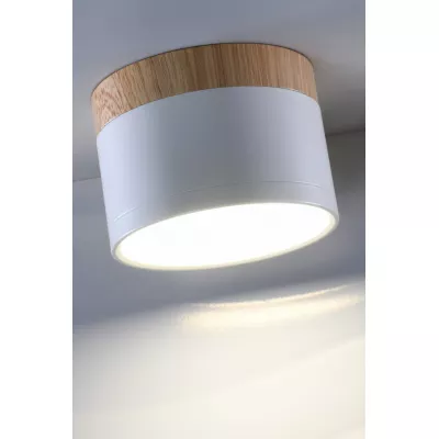 LED stropní osvětlení TUBA - 9W, 4000K (neutrální bílá), 6,4x8,8cm, kulaté, imitace dřeva / bílé