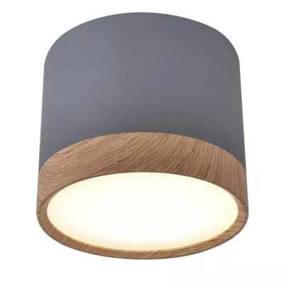 LED stropní světlo TUBA - 9W, 4000K (neutrální bílá), 7,5x8,8cm, kulaté, imitace dřeva / šedé