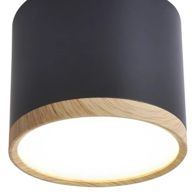 LED stropní světlo TUBA - 9W, 4000K (neutrální bílá), 7,5x8,8cm, kulaté, imitace dřeva / černé