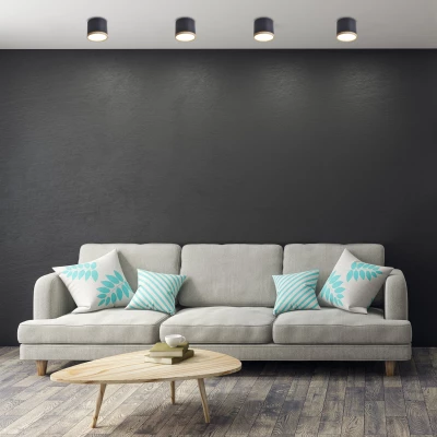 LED stropní světlo TUBA - 9W, 4000K (neutrální bílá), 7,5x8,8cm, kulaté, imitace dřeva / černé