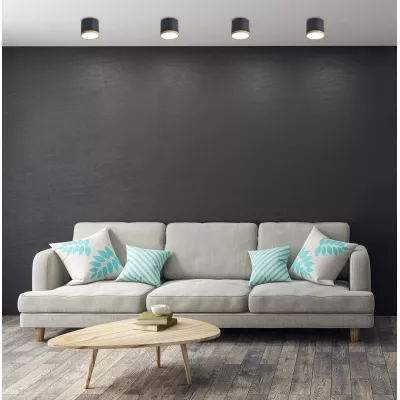 LED stropní světlo TUBA - 9W, 4000K (neutrální bílá), 7,5x8,8cm, kulaté, imitace dřeva / černé